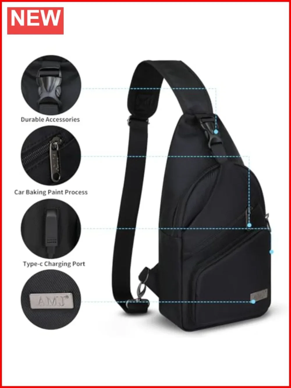 Crossbody Sling Bag with Adjustable Strap for Hiking Travel
